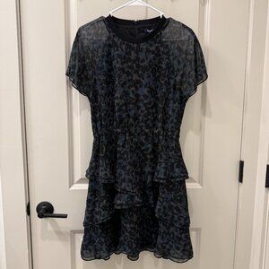Madewell Inkspot Leopard Mini Dress Size S Tiered Ruffle Short Sleeve Animal
